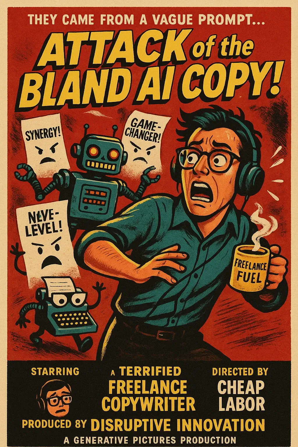 Attack of the Bland AI Copy! Vintage Poster